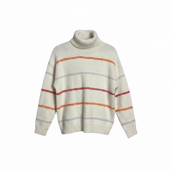 Anna Kay Isolede Cashmere Blend Striped Turtleneck Pullover Sweater Ecru Small - Picture 1 of 9